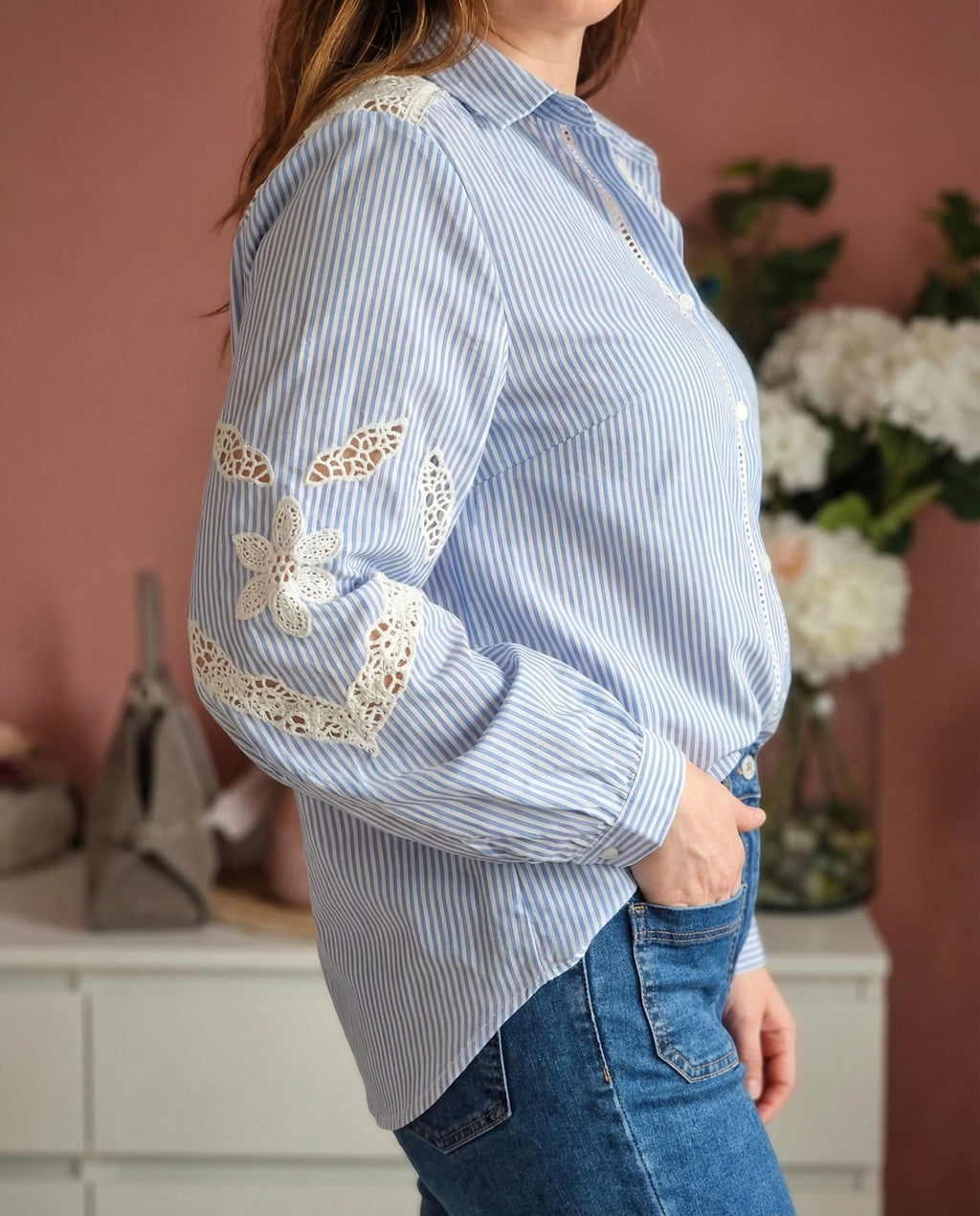 Chemise rayée bleu & blanc en coton