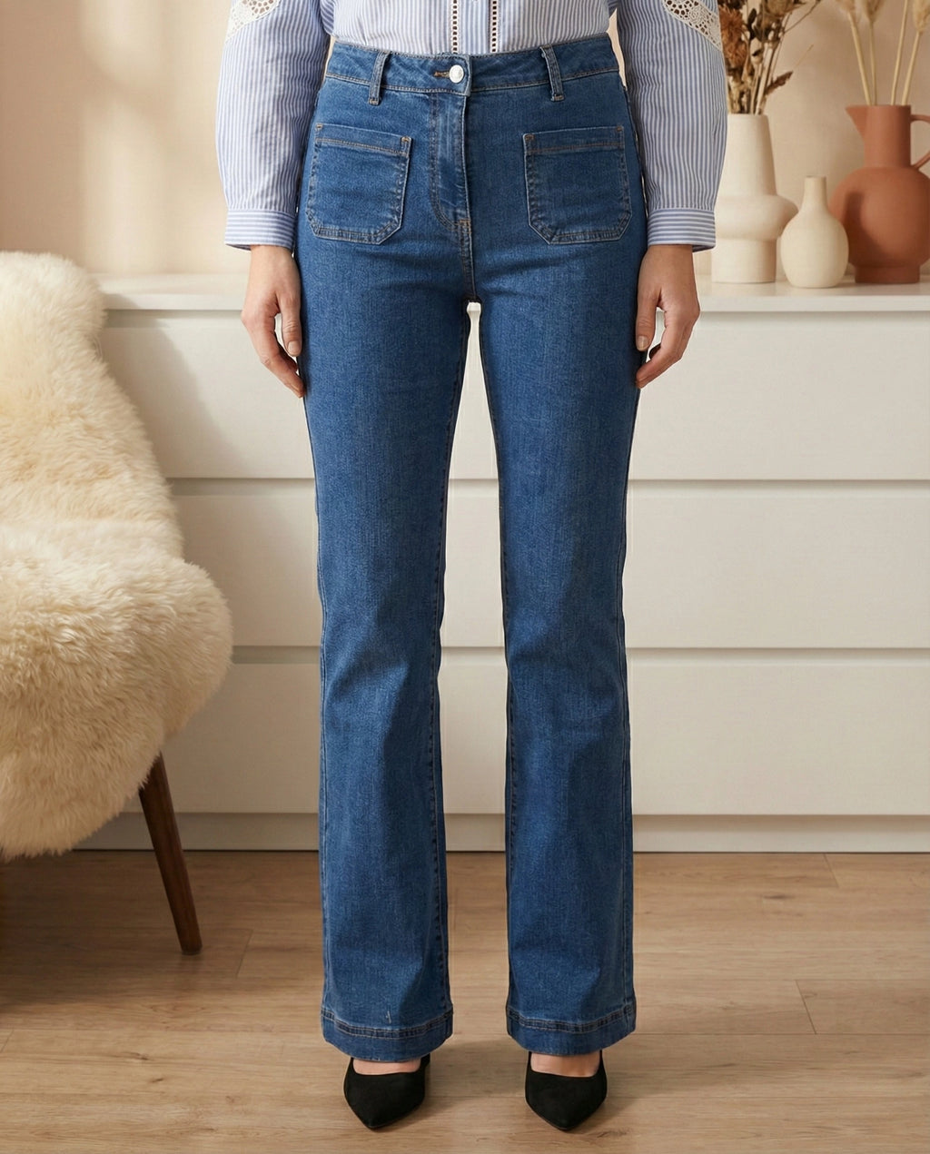 Jean flare mid waist bleu