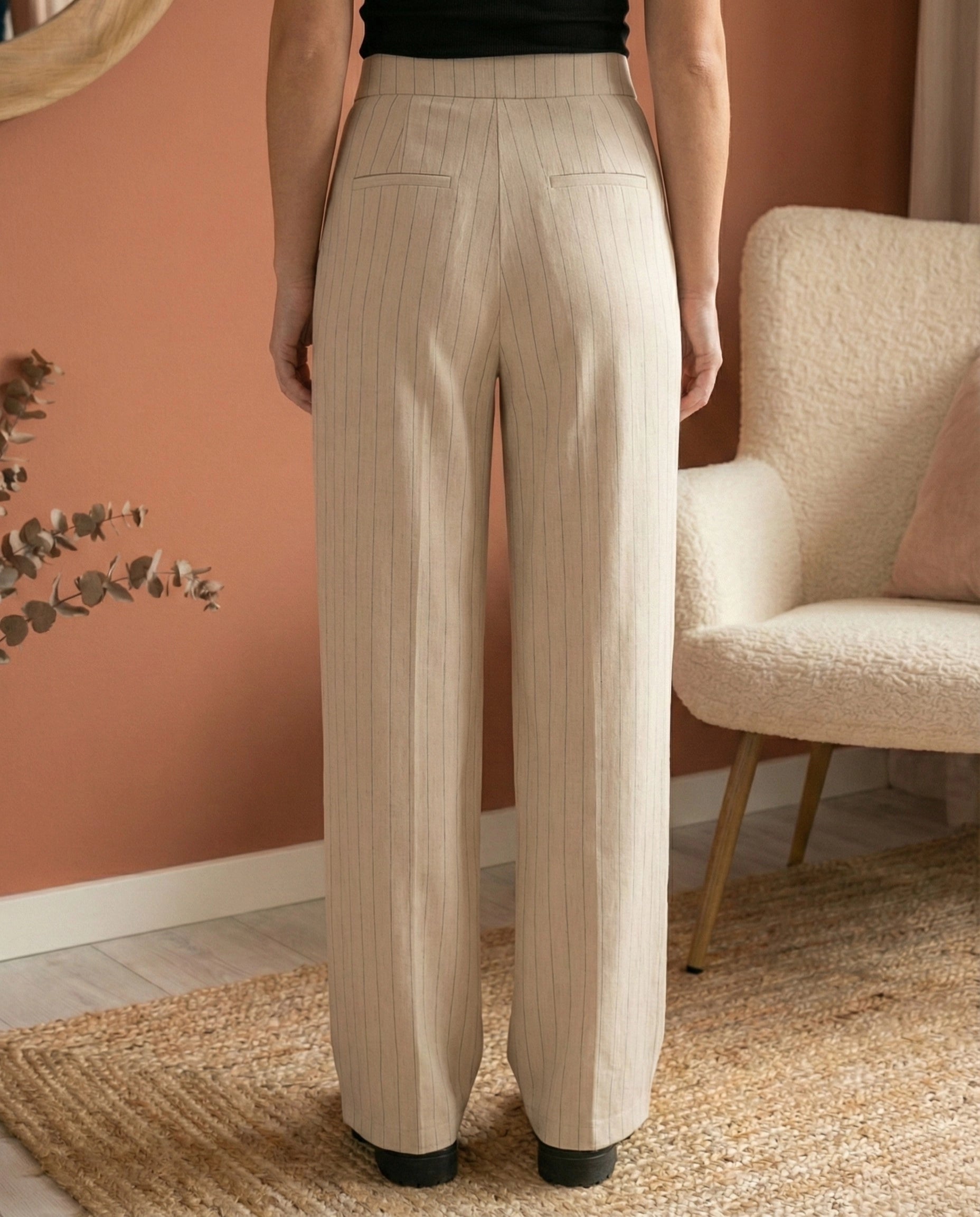 Pantalon Léon taupe à rayures noires