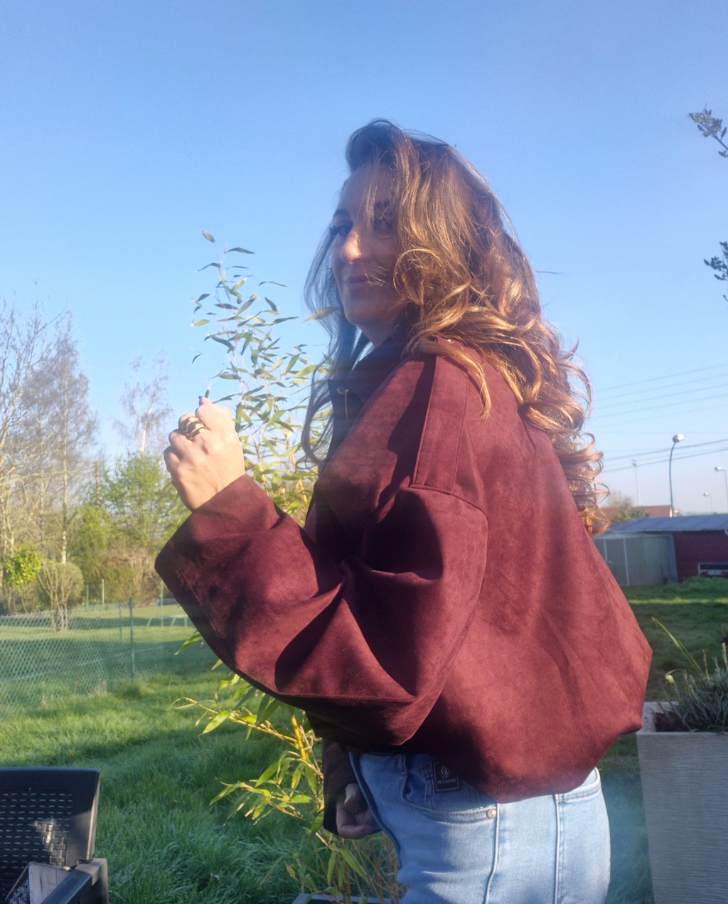 Veste Gloria bordeaux effet daim