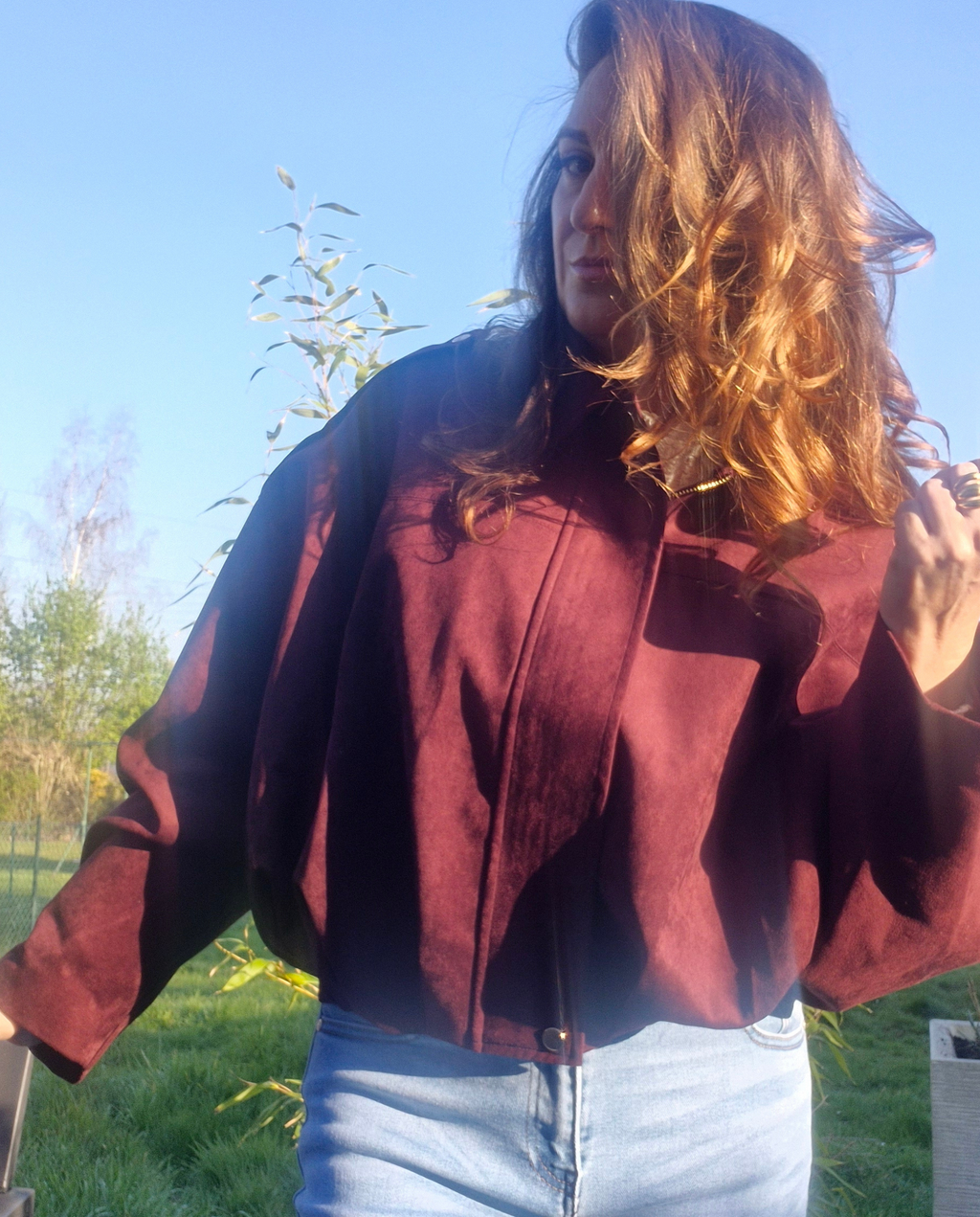 Veste Gloria bordeaux effet daim