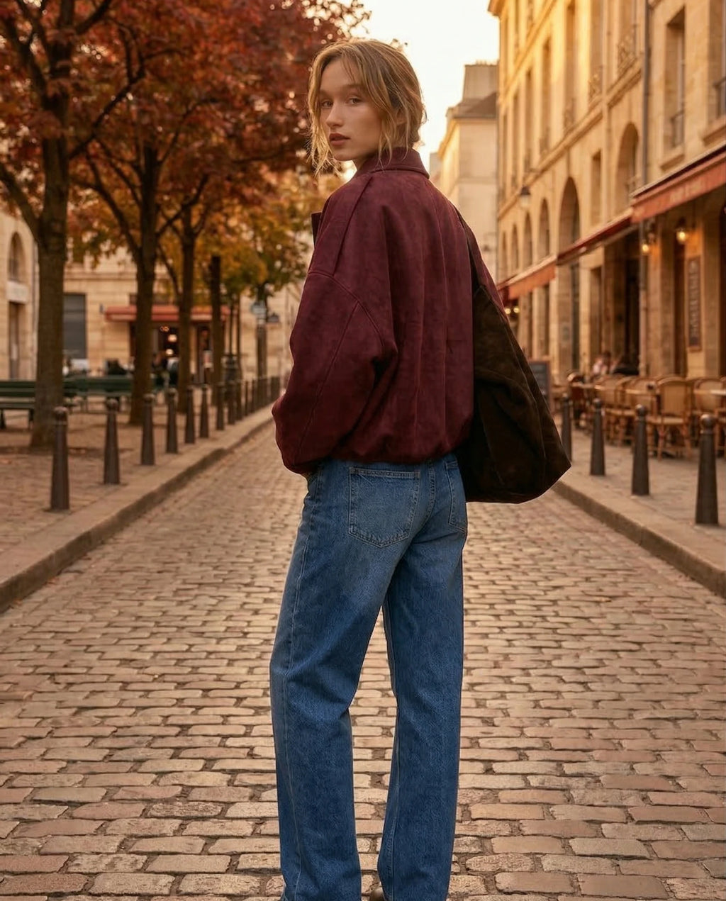 Veste Gloria bordeaux effet daim
